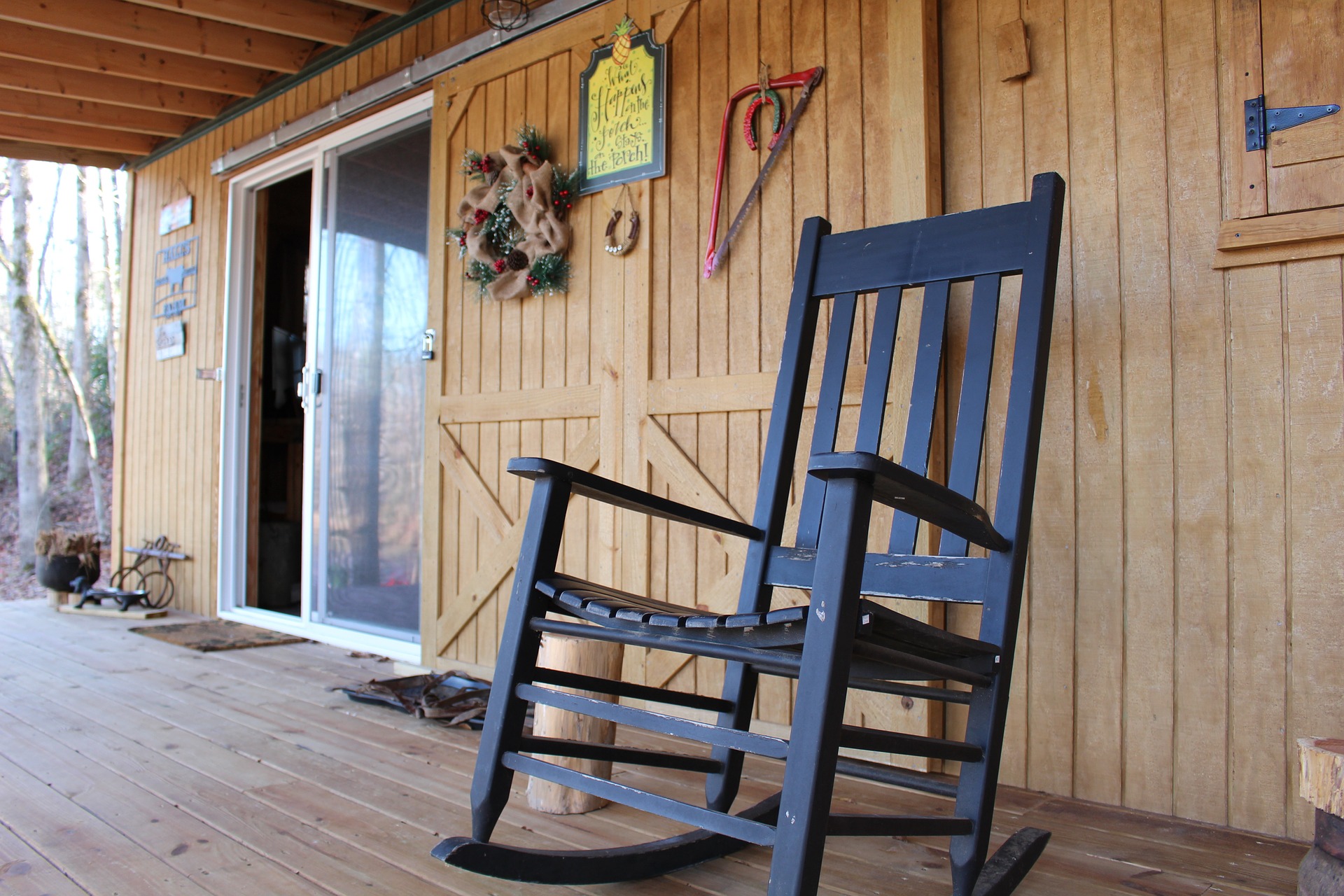 Wooden rocking chair on porch