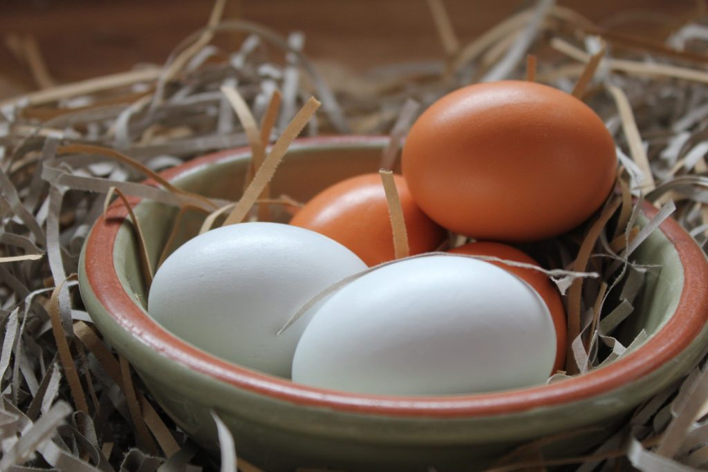 White and brown chicken eggs