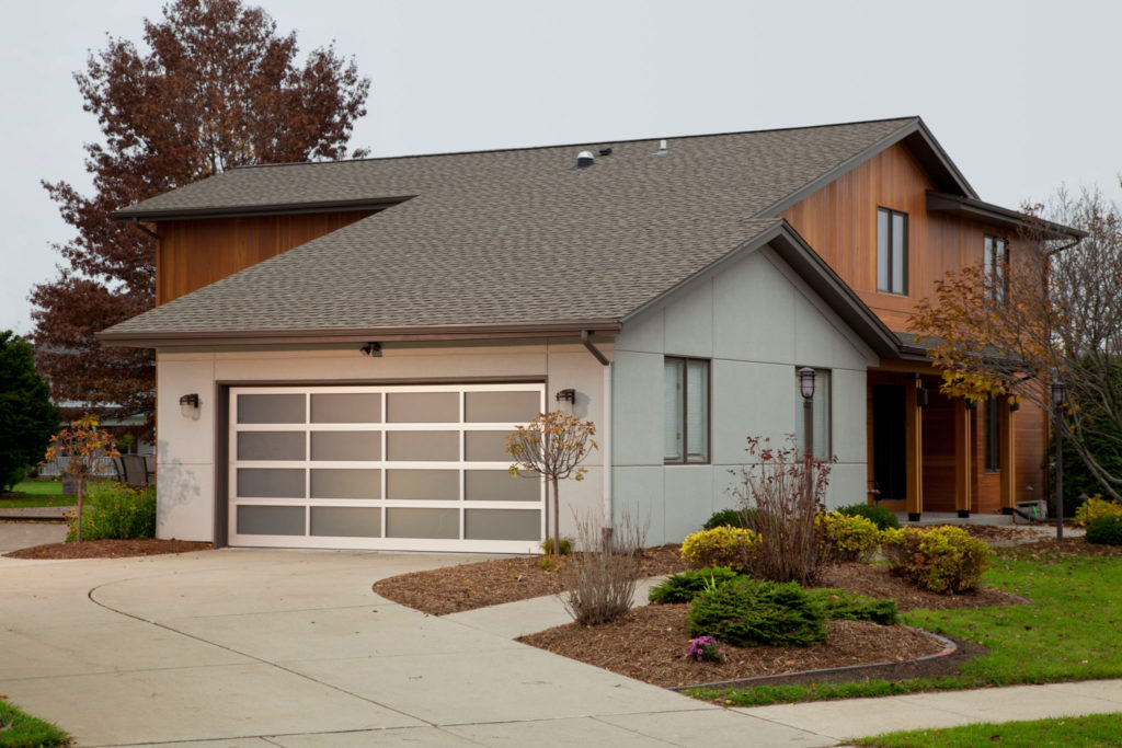 Home with a new garage door