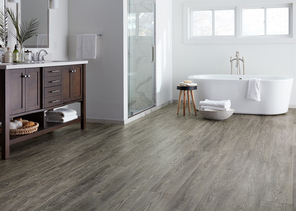 Bathroom floor featuring LL Floore CoreLuxe Rocky Coast Pine Engineered Floor