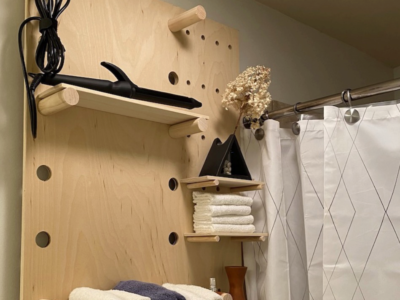 Pegboard organizer in a bath