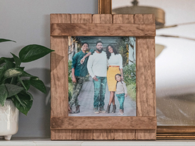 8x10 Picture frame on a mantel.