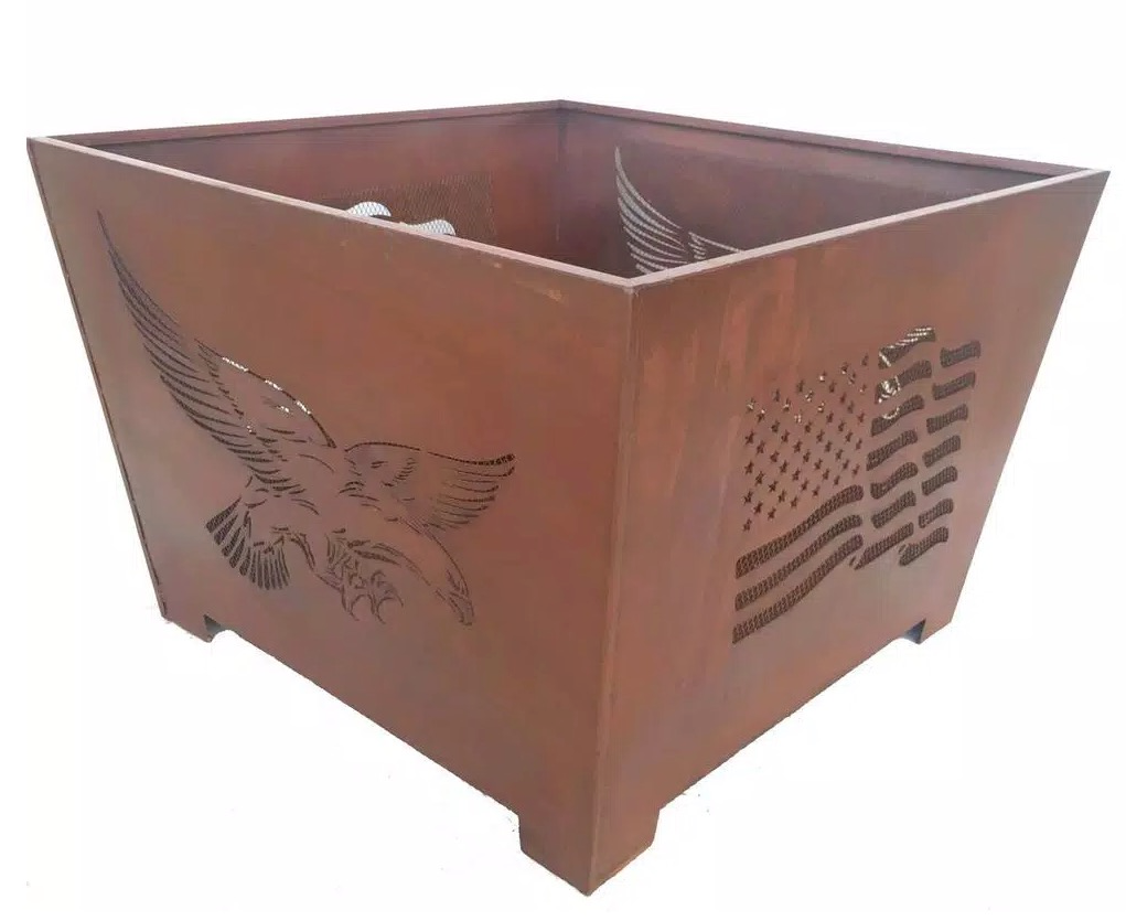 Eagle 24 in. x 16 in. Square Steel Wood Burning Fire Pit in Rust