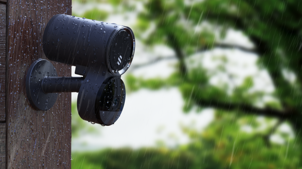 Deep Sentinel camera outside in the rain