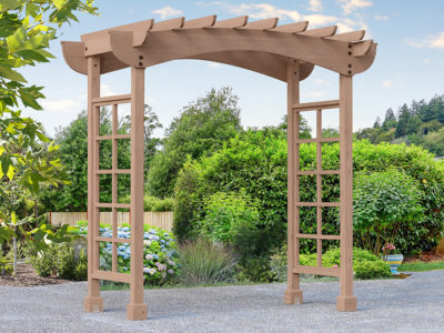 Arbor in a backyard of a home