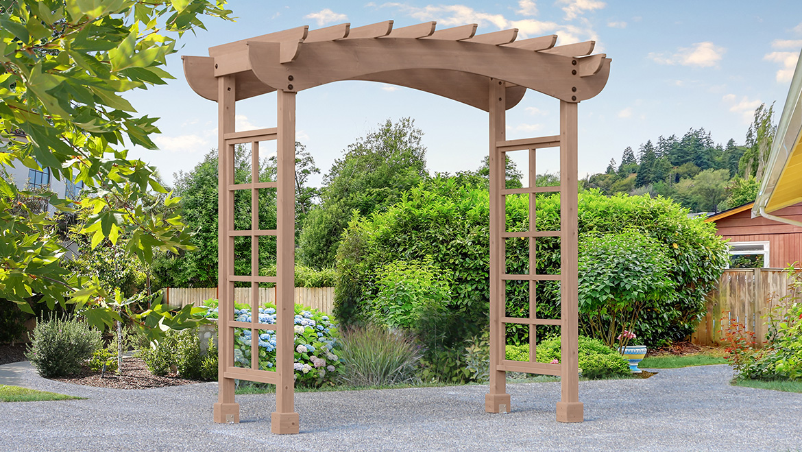 Arbor in a backyard of a home