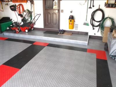 Customer installation of Diamond Grid-Loc garage floor tiles.