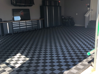 checkered vented grid-loc garage floor tiles.