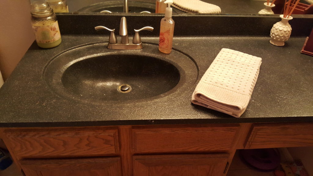 Bathroom vanity top restored with SpreadStone Coating