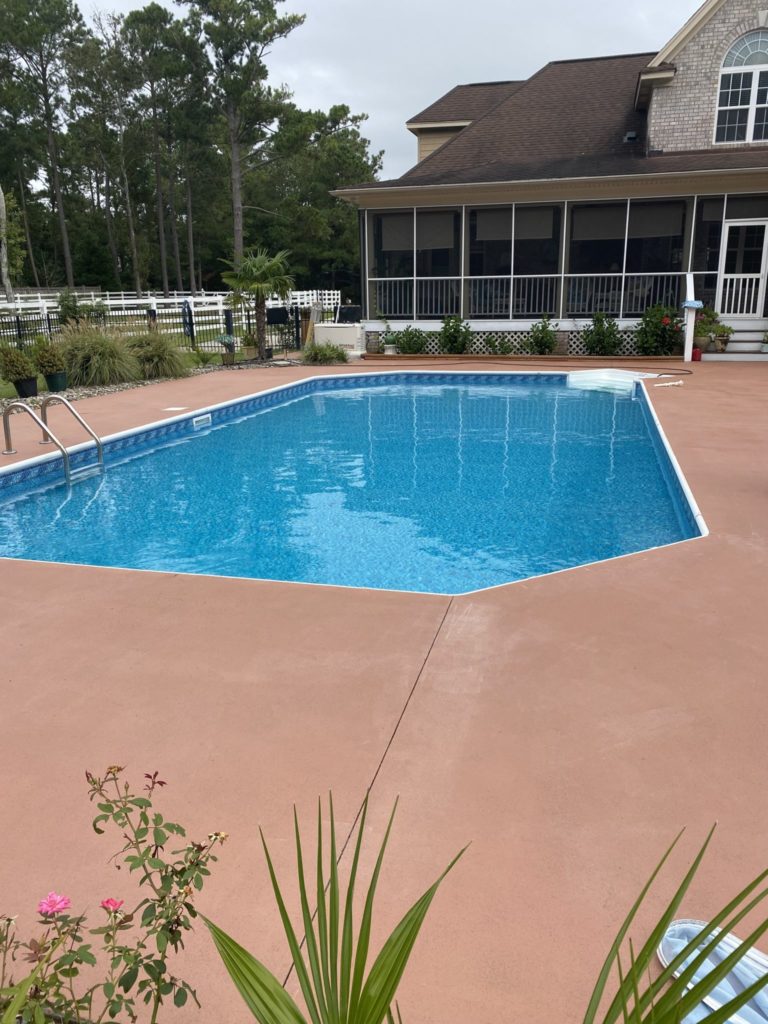 The pool surface was restored using RollerRock made by DAICH Coatings