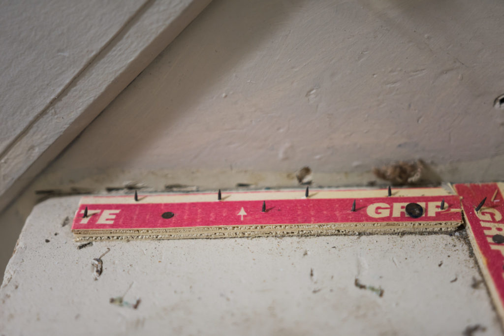 Carpet tack strips (tackless) on steps.