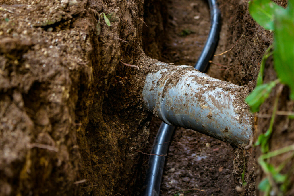 Underground sewer pipe and water line