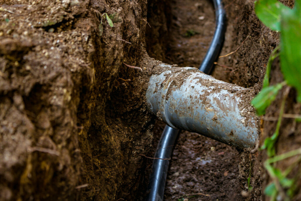 Underground sewer pipe and water line