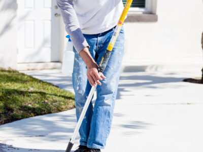 Man restoring concrete