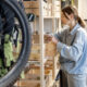 Woman putting things away in an organized garage