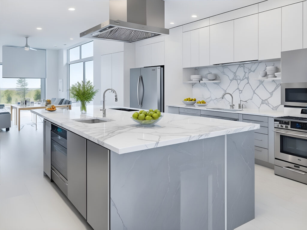 Luxurious black marble countertop on kitchen island