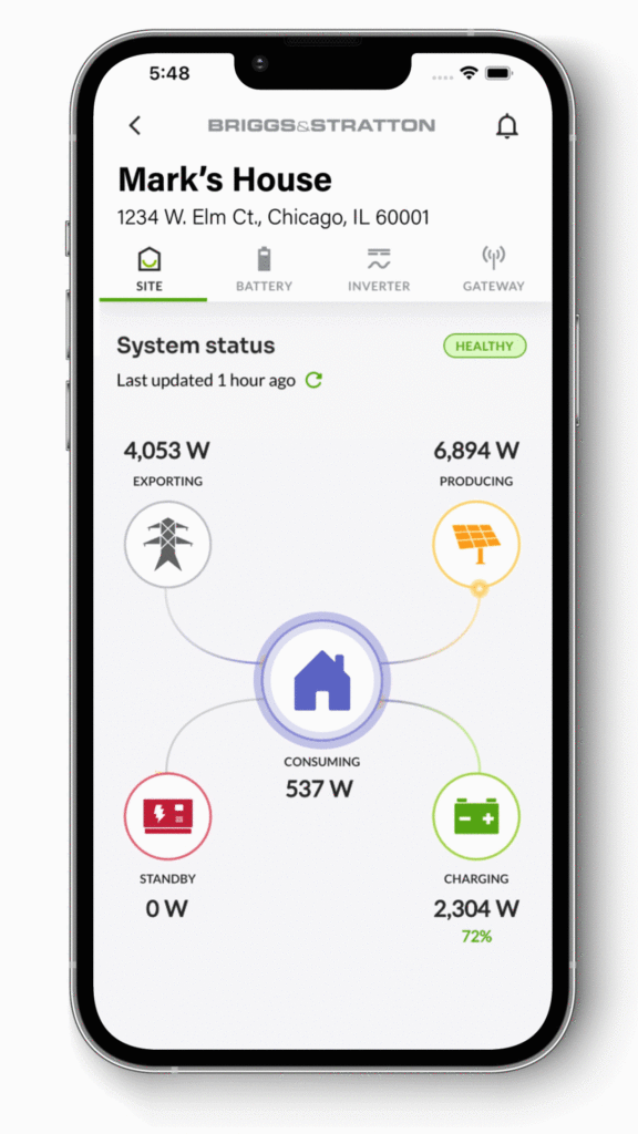 App for the Briggs & Stratton 6.6 SimpliPHI Battery System