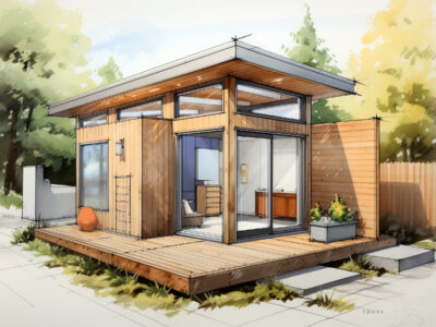 architectural drawing of ADU (accessory dwelling unit, aka inlaw cottage, tiny home, or studio)